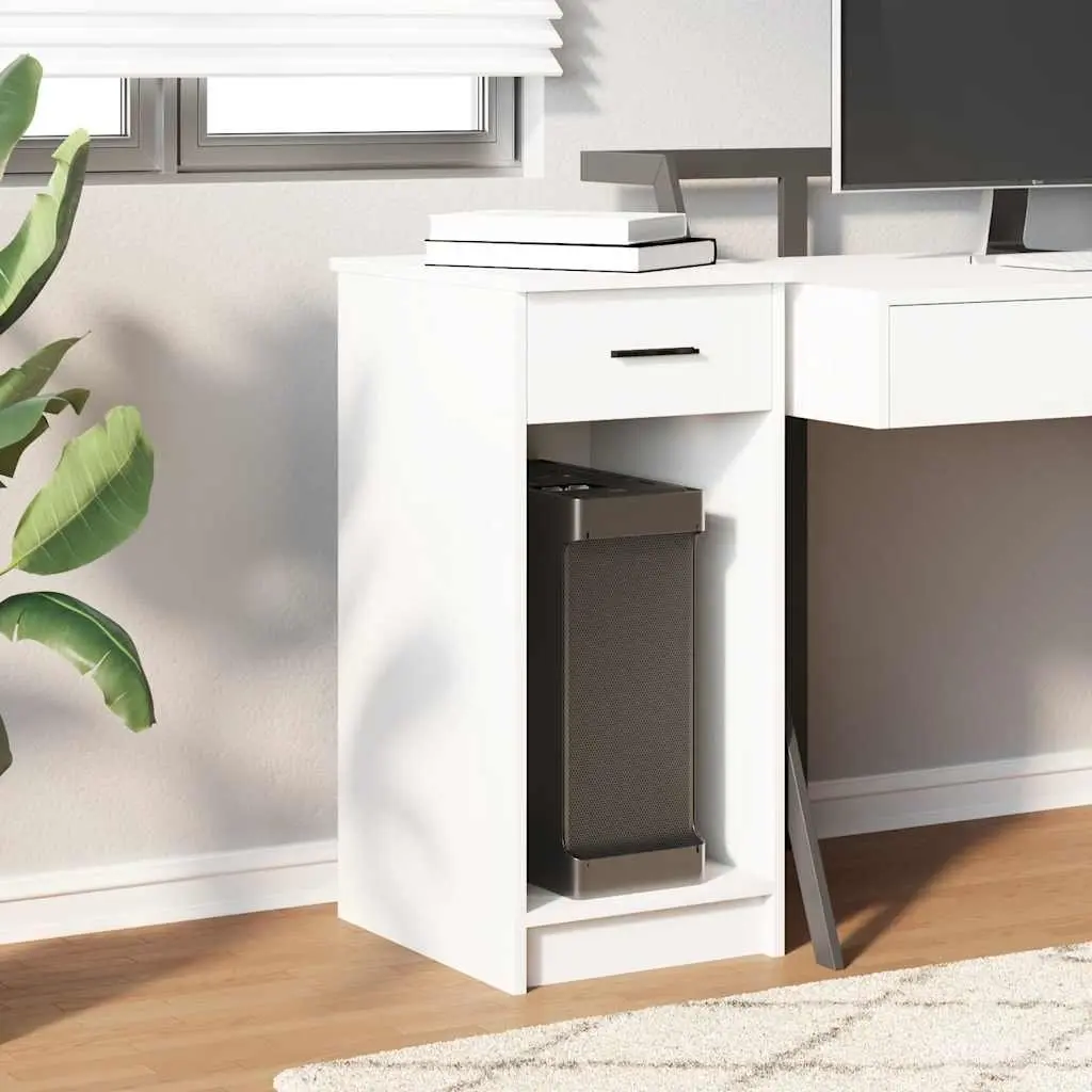 White Computer Tower Stand with Drawer for Organized Space