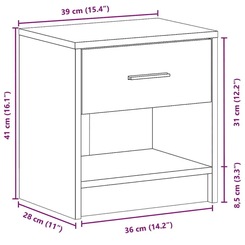 Bedside Table White Nightstand 39x28x41cm Engineered Wood