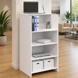 White Engineered Wood Reception Desk with Storage