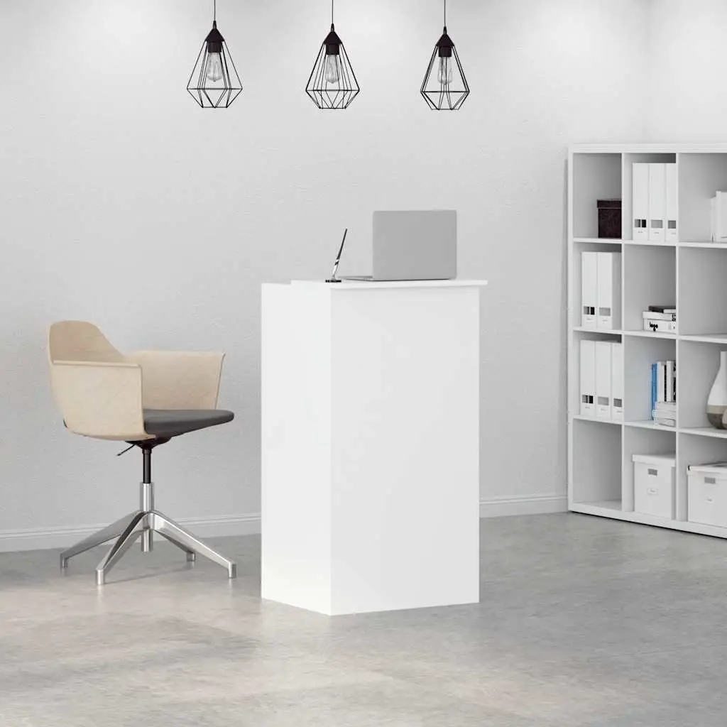 White Engineered Wood Reception Desk with Storage
