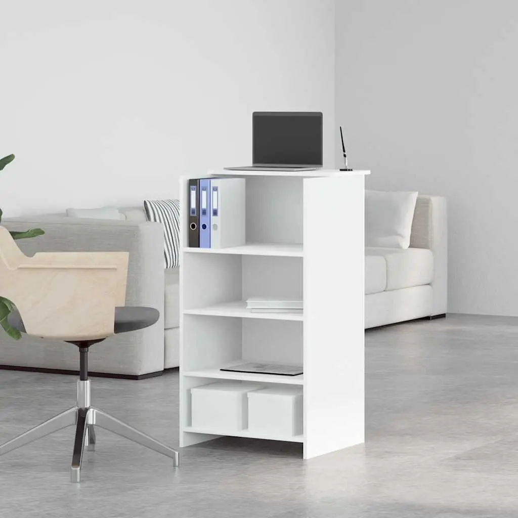 White Engineered Wood Reception Desk with Storage