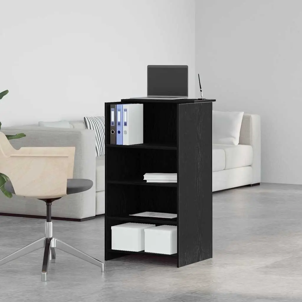Reception Desk Black 55x50x103.5 cm Engineered Wood with Counter Storage Shelf