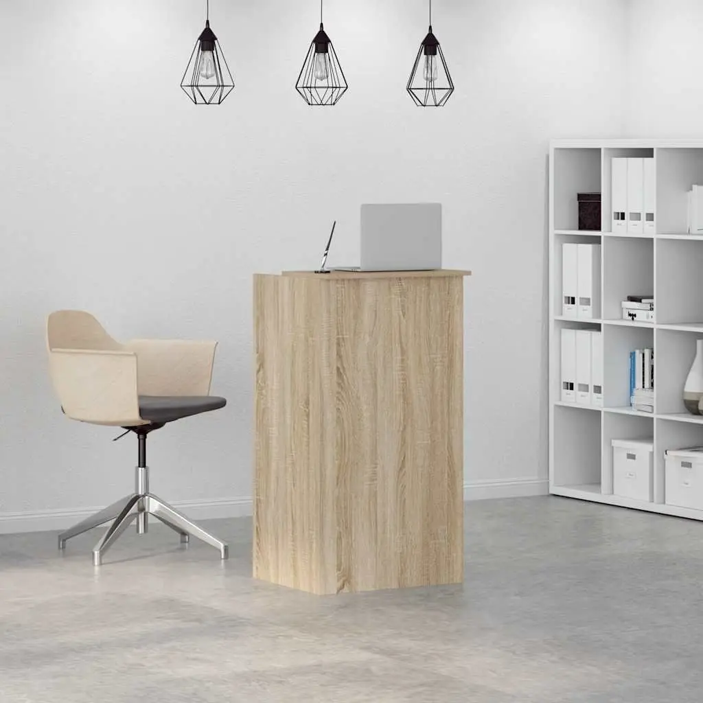 Brown Engineered Wood Reception Desk with Storage Shelf