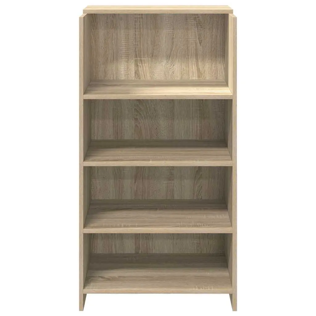 Brown Engineered Wood Reception Desk with Storage Shelf
