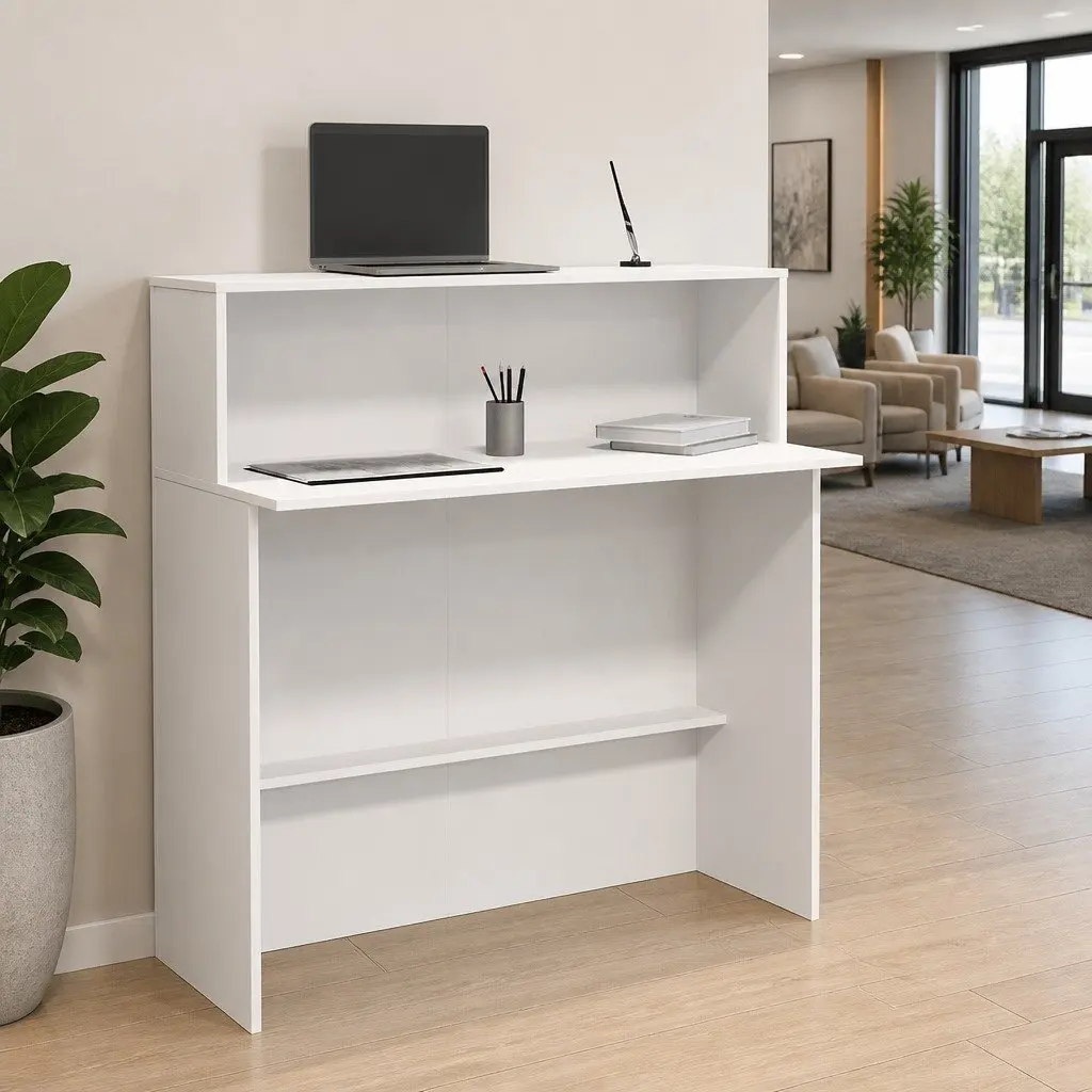 Reception Desk White 100x50x103.5 cm Office Counter Engineered Wood Built-in