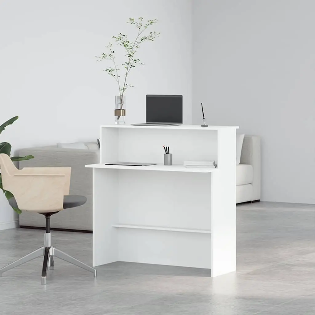Reception Desk White 100x50x103.5 cm Office Counter Engineered Wood Built-in