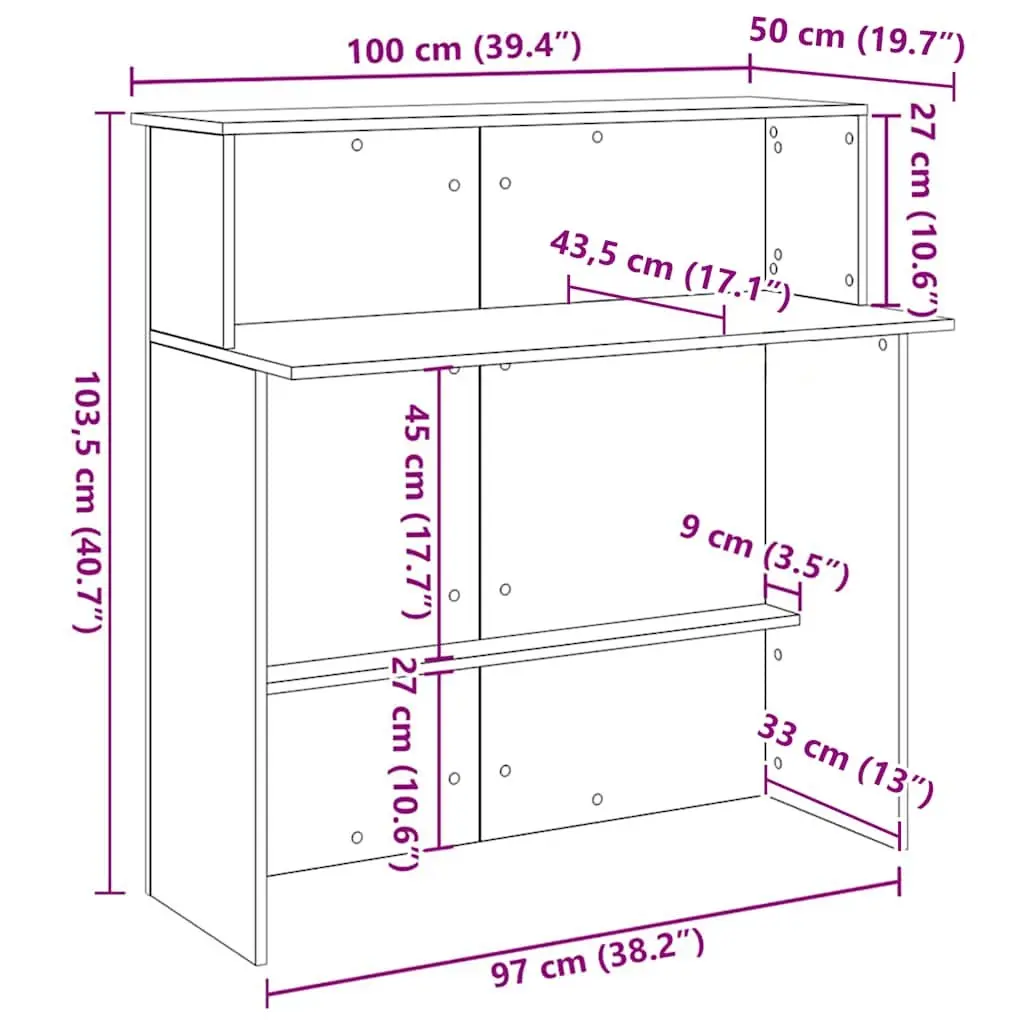 Reception Desk White 100x50x103.5 cm Office Counter Engineered Wood Built-in