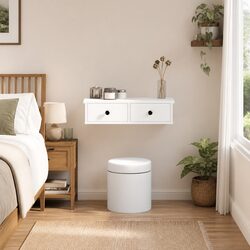 Floating White Wall Shelf with Drawers for Storage