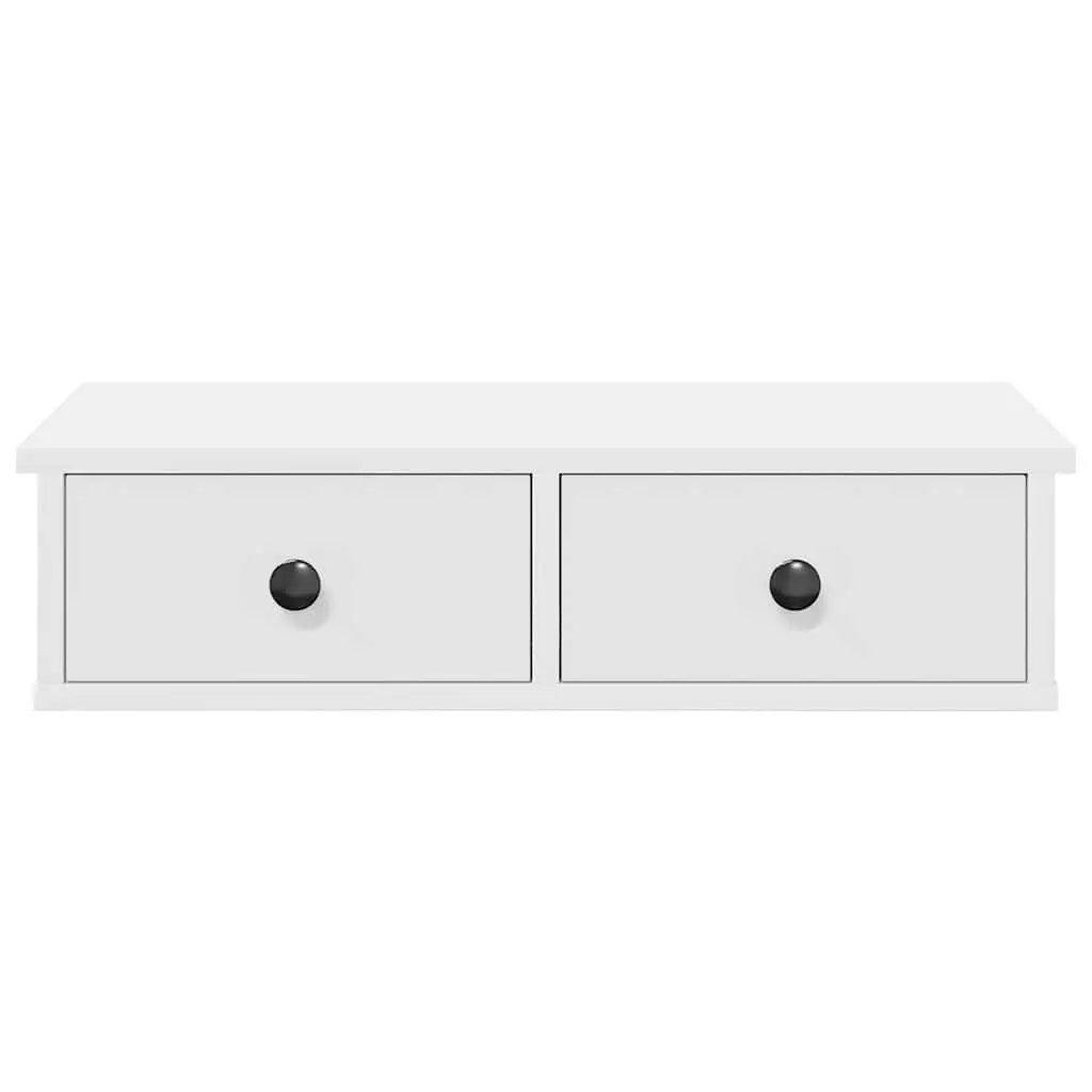 Floating White Wall Shelf with Drawers for Storage