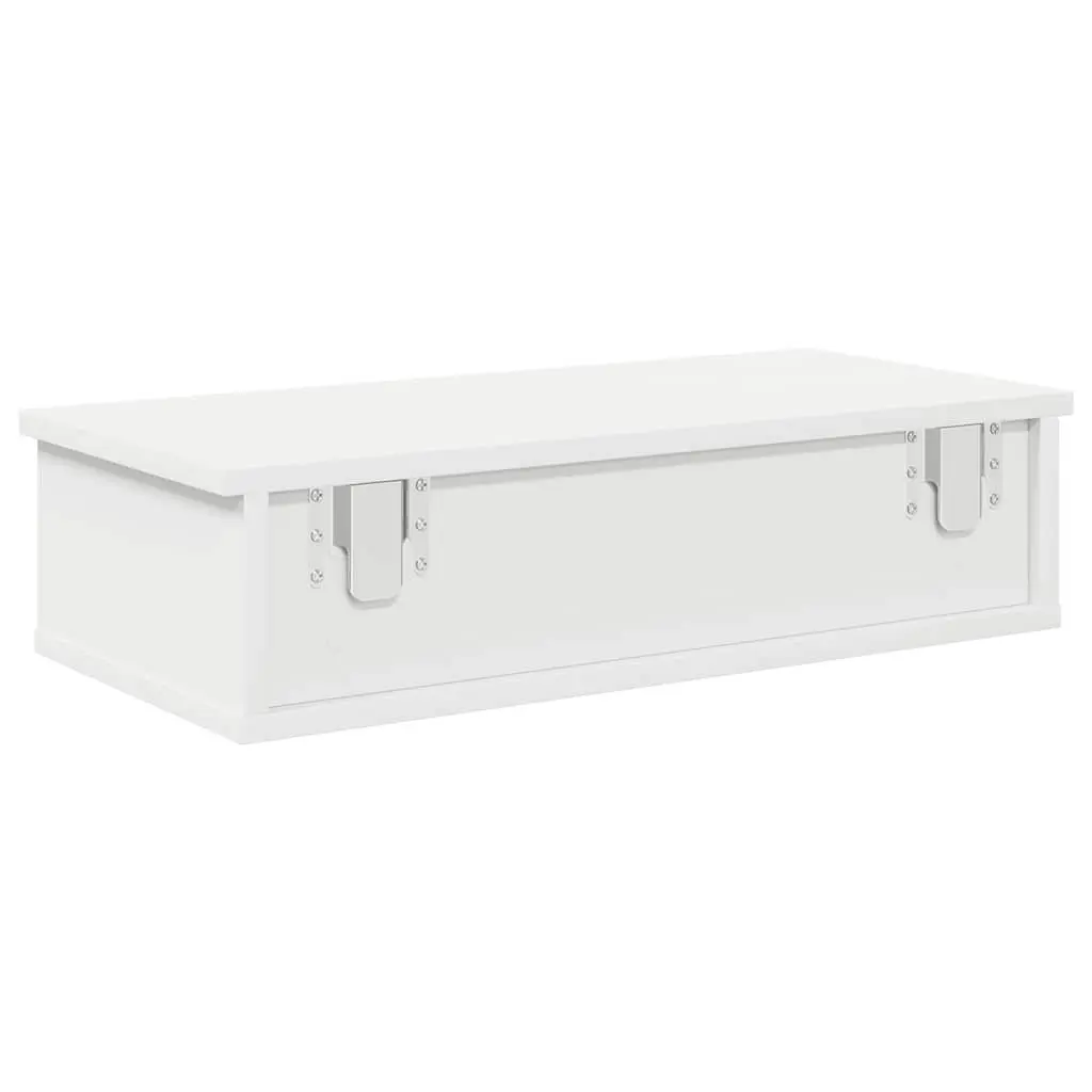 Floating White Wall Shelf with Drawers for Storage