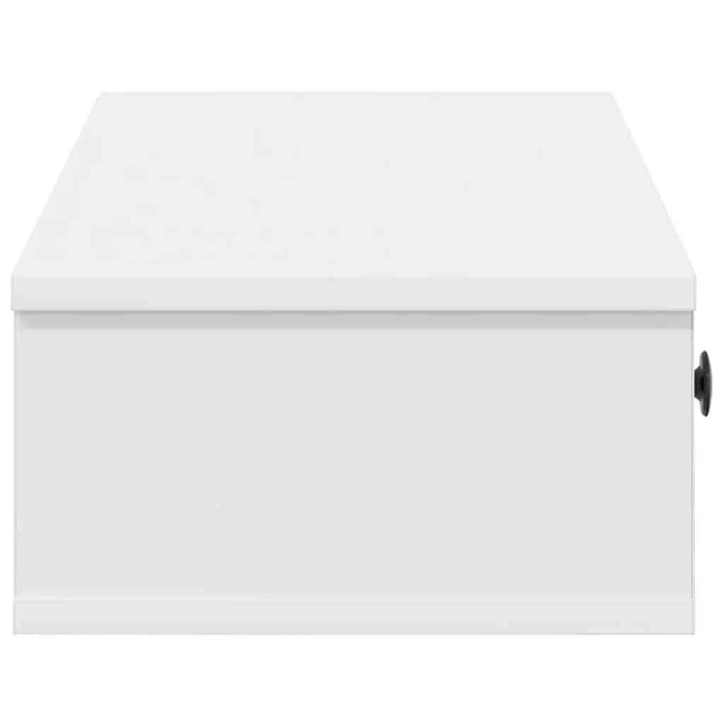 Floating White Wall Shelf with Drawers for Storage