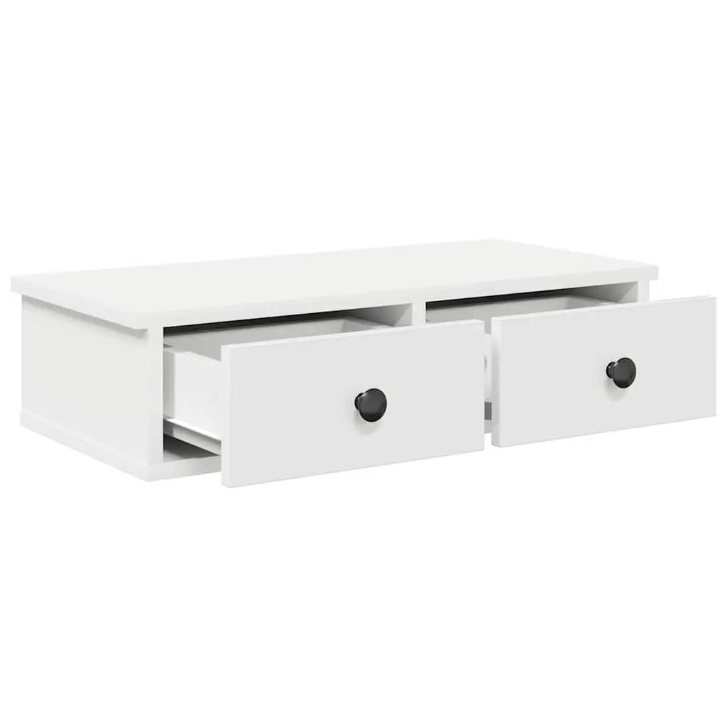 Floating White Wall Shelf with Drawers for Storage