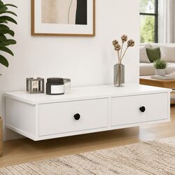 White Wall Shelf with Drawers 80x34x17 cm