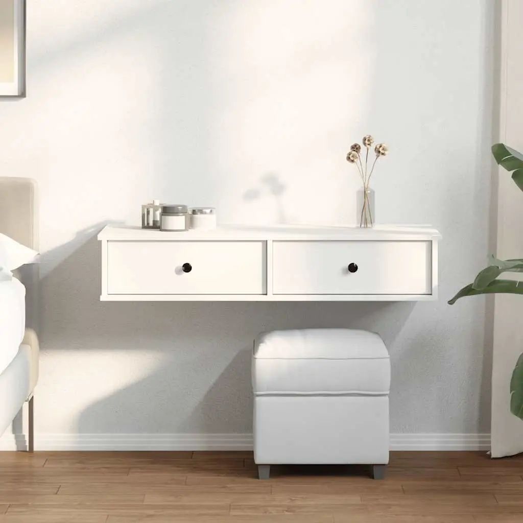 White Wall Shelf with Drawers 100x37.5x19 cm