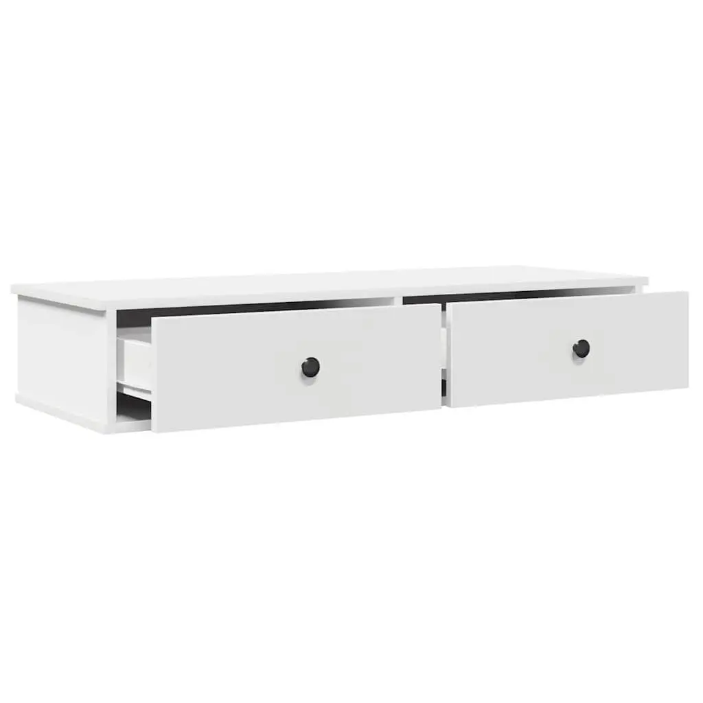 White Wall Shelf with Drawers 100x37.5x19 cm