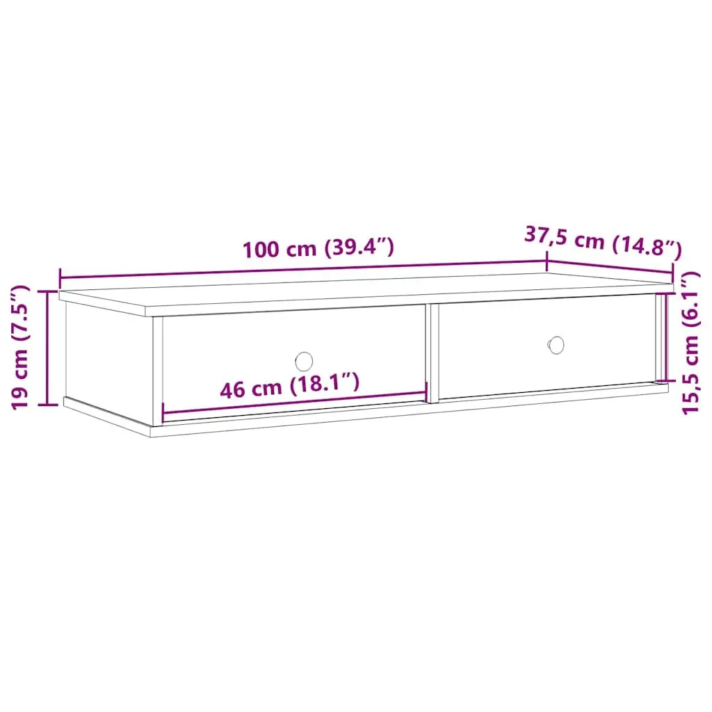 White Wall Shelf with Drawers 100x37.5x19 cm