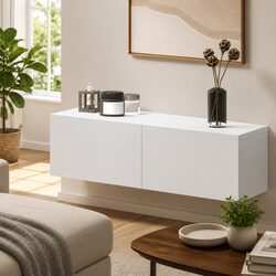 White Floating Shelf with Drawers for Organising