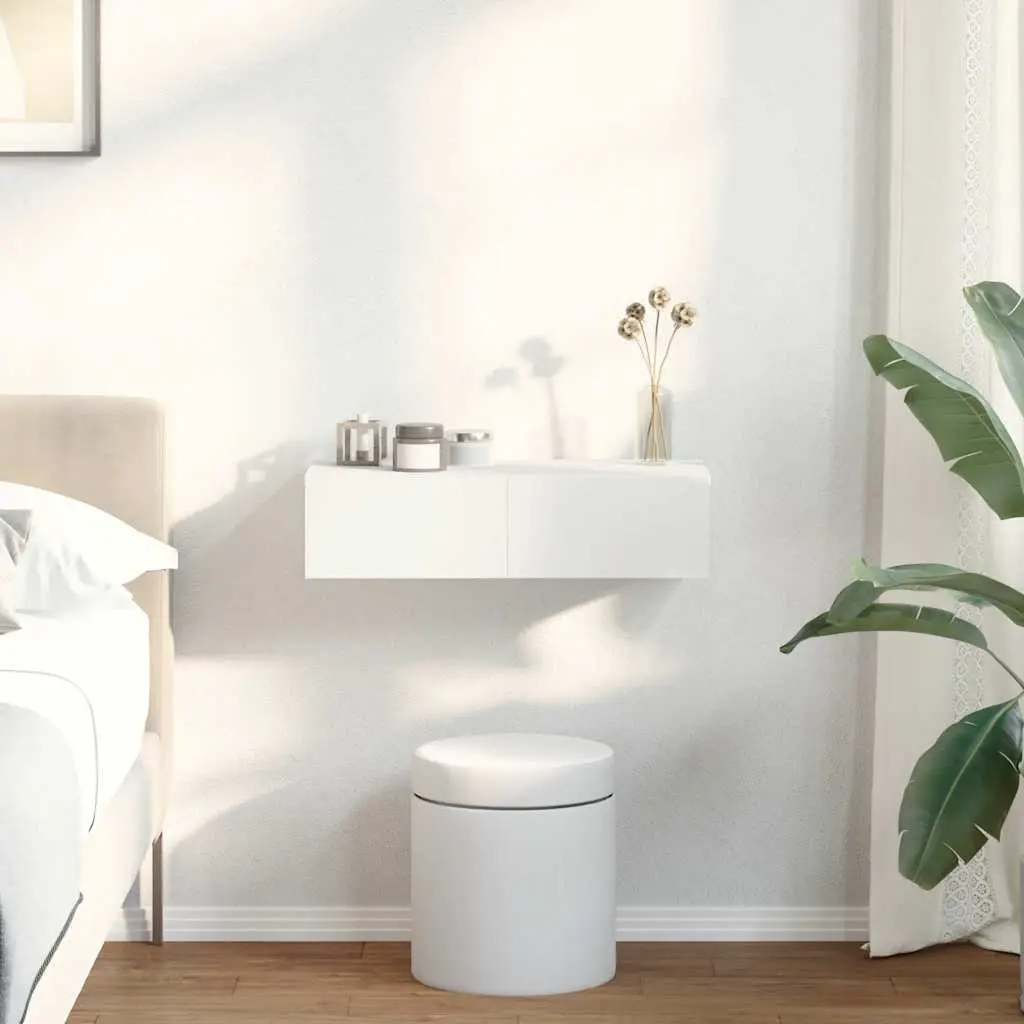 White Floating Shelf with Drawers for Organising