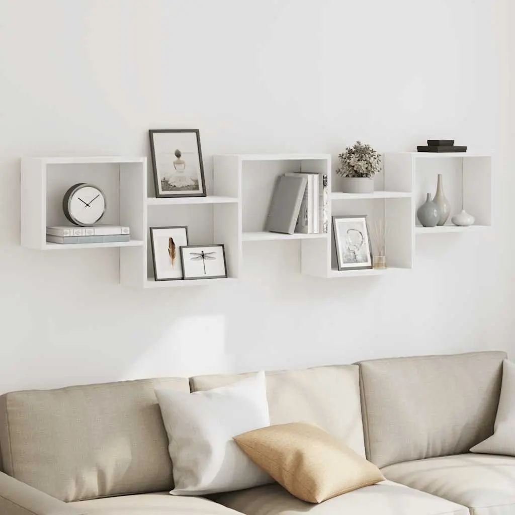 Floating Wall Cube Shelf with 5 Compartments in White