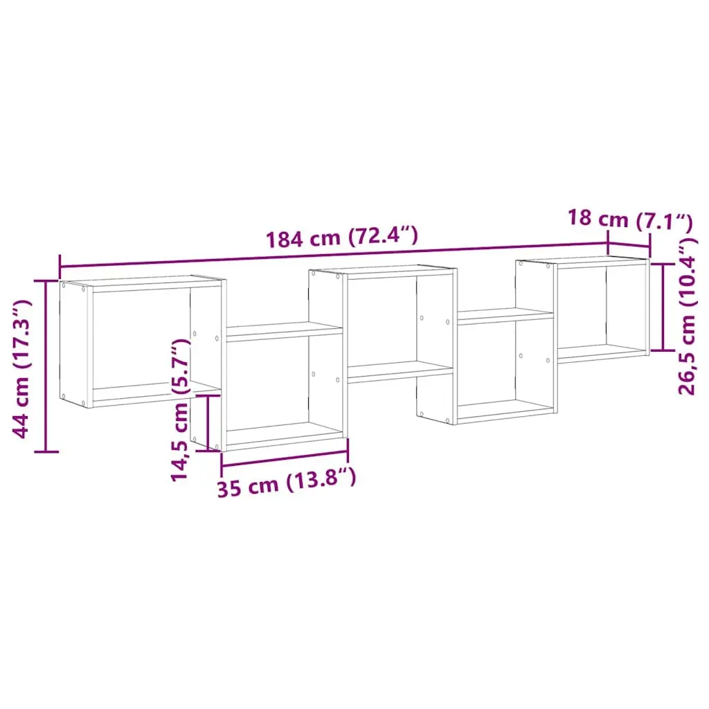 Floating Wall Cube Shelf with 5 Compartments in White