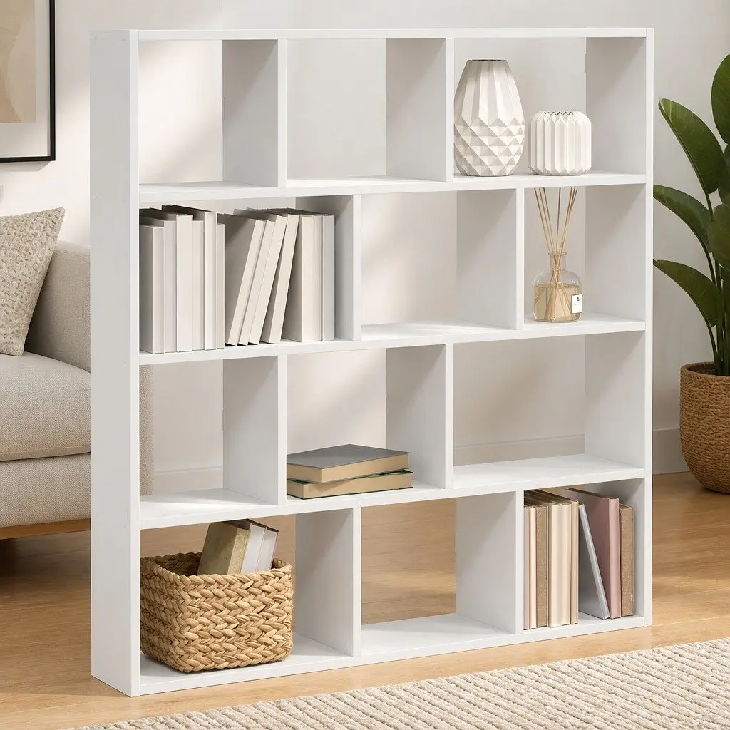 Floating Cube Shelf with 12 Compartments in White