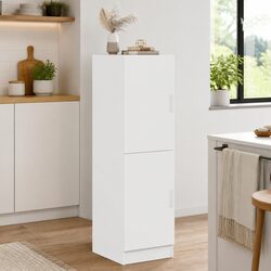 White Engineered Wood Kitchen Cabinet with Doors and Shelves