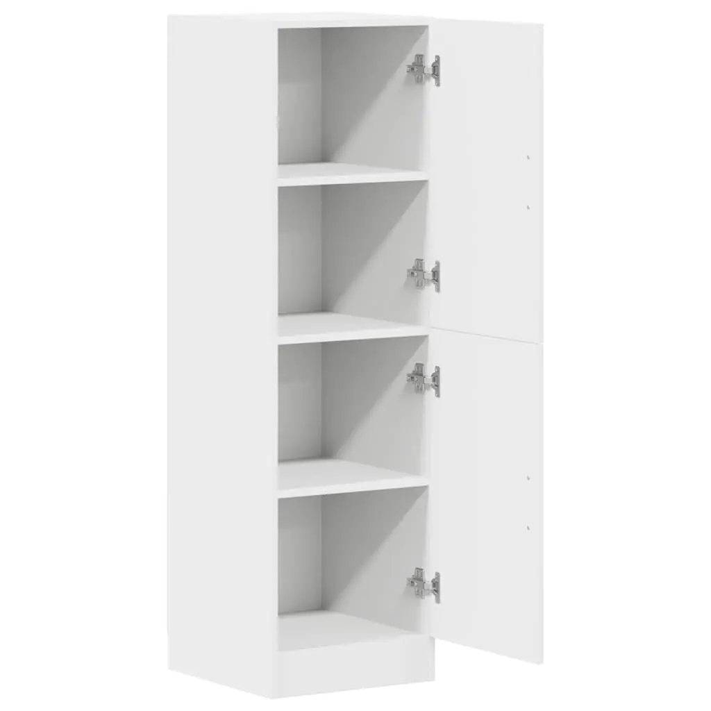 White Engineered Wood Kitchen Cabinet with Doors and Shelves