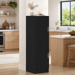 Black Engineered Wood Kitchen Cabinet with Doors and Shelves