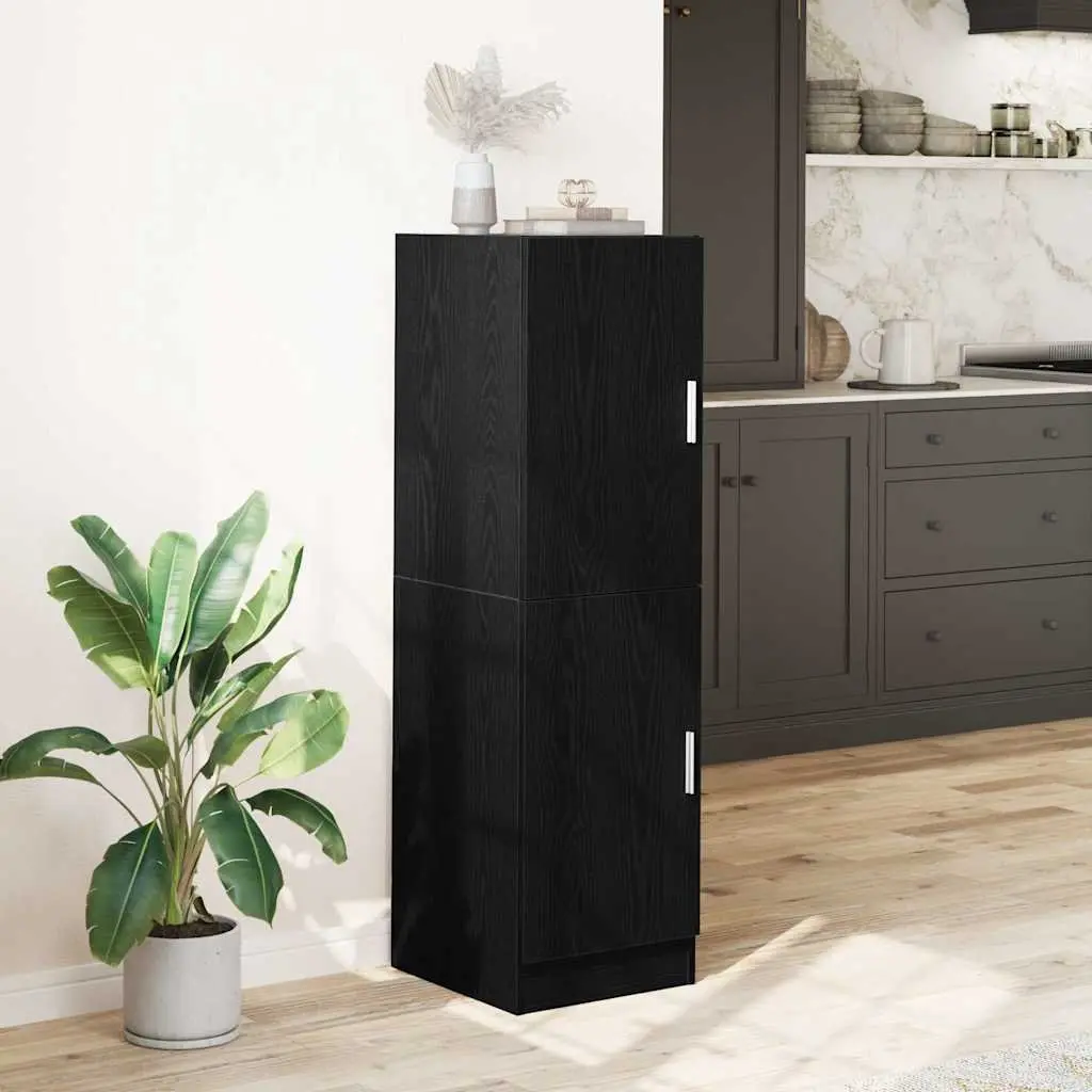 Black Engineered Wood Kitchen Cabinet with Doors and Shelves