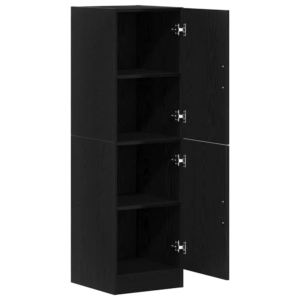Black Engineered Wood Kitchen Cabinet with Doors and Shelves