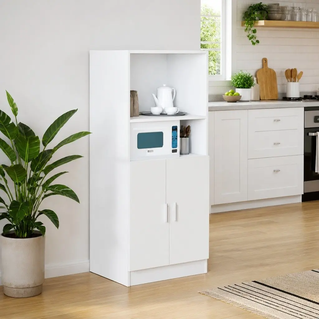 White Kitchen Cabinet with Doors and Shelves