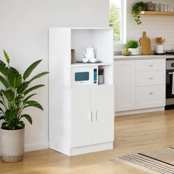 Elegant White Kitchen Cabinet with Doors and Shelves