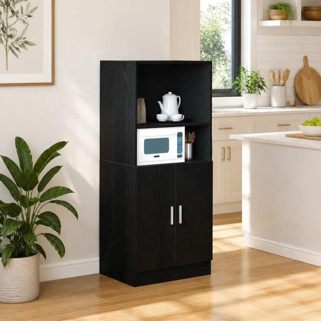 Black Kitchen Cabinet Storage Organizer with Doors