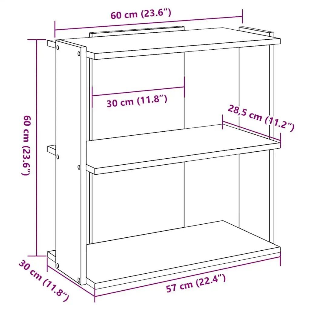 3-Tier Bookcase White 60x30x60cm Engineered Wood Storage Shelving Unit Display Organiser