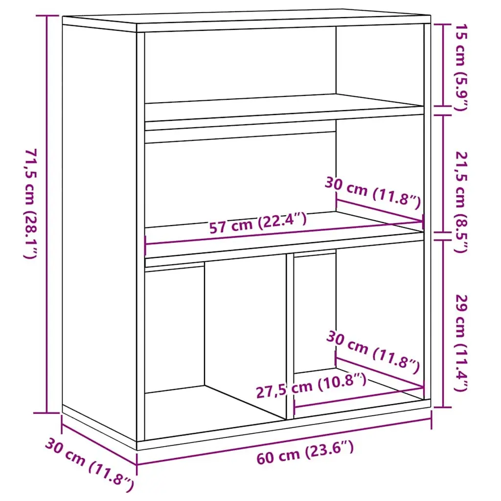 Book Cabinet White 60x30x71.5 cm Engineered Wood Storage Shelf Organiser