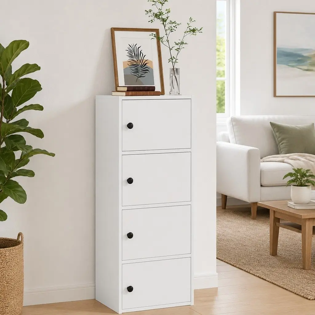 Bookcase White 40x24x102cm Storage Cabinet With Doors Shelving Unit