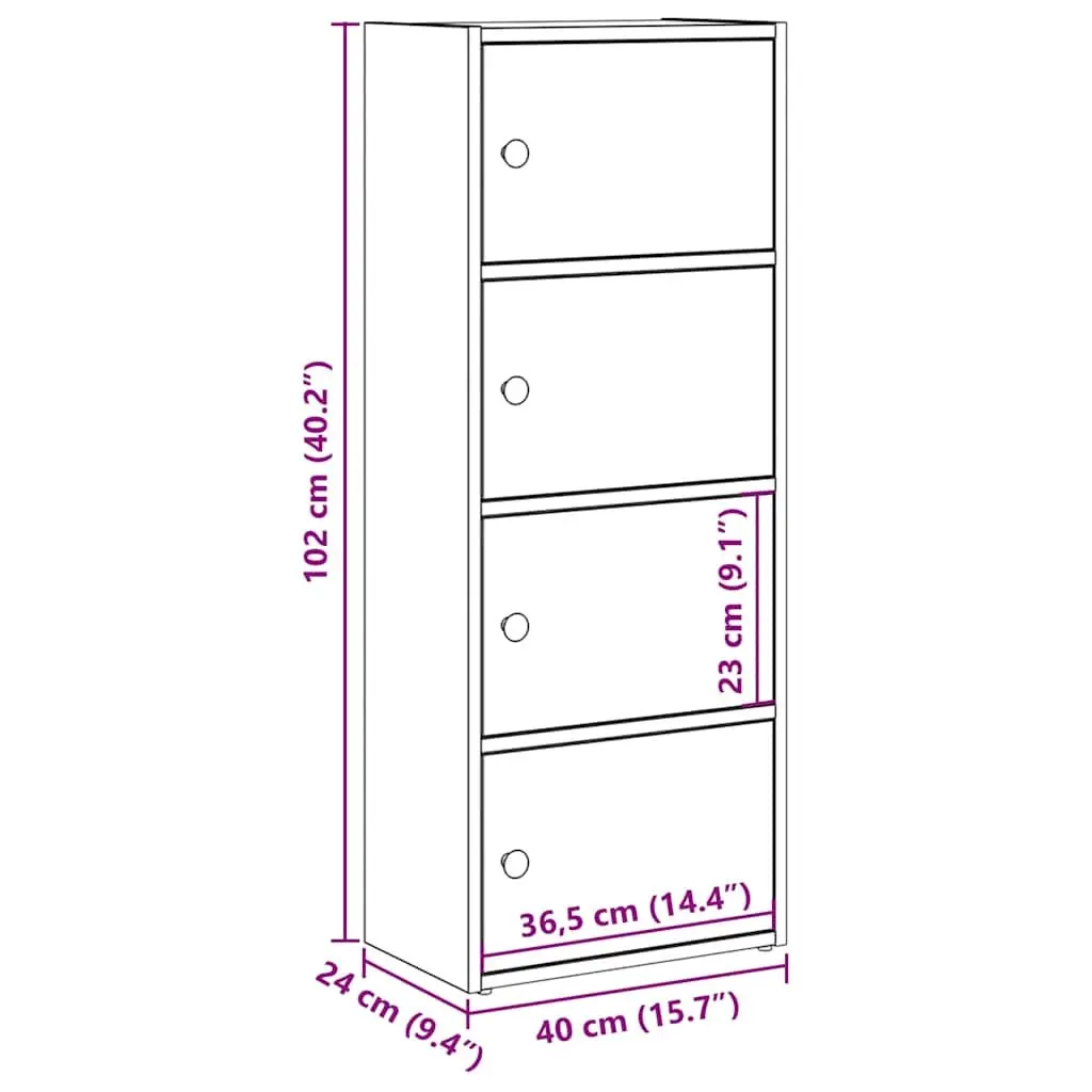 Bookcase White 40x24x102cm Storage Cabinet With Doors Shelving Unit