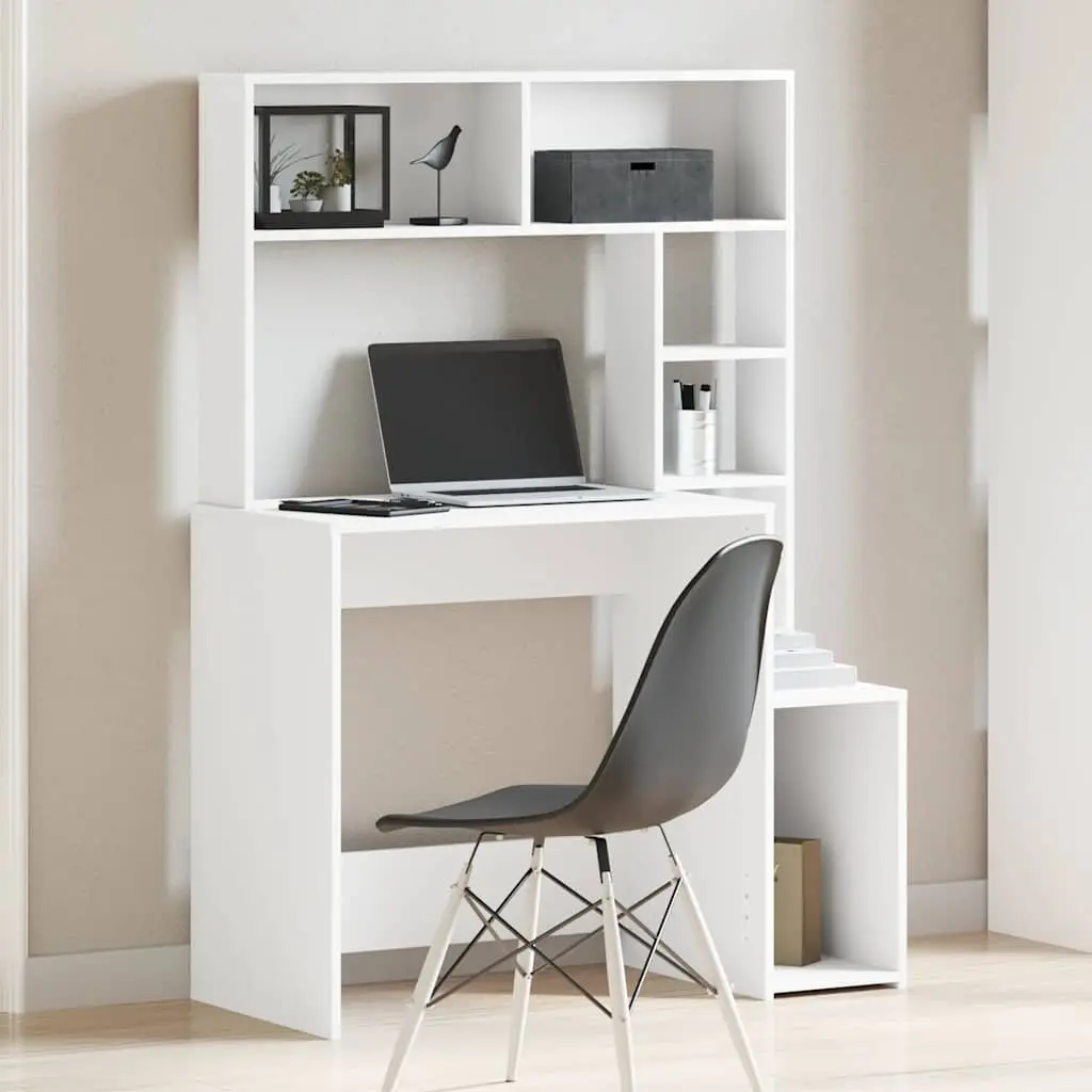 White Desk with Shelving for Home Office