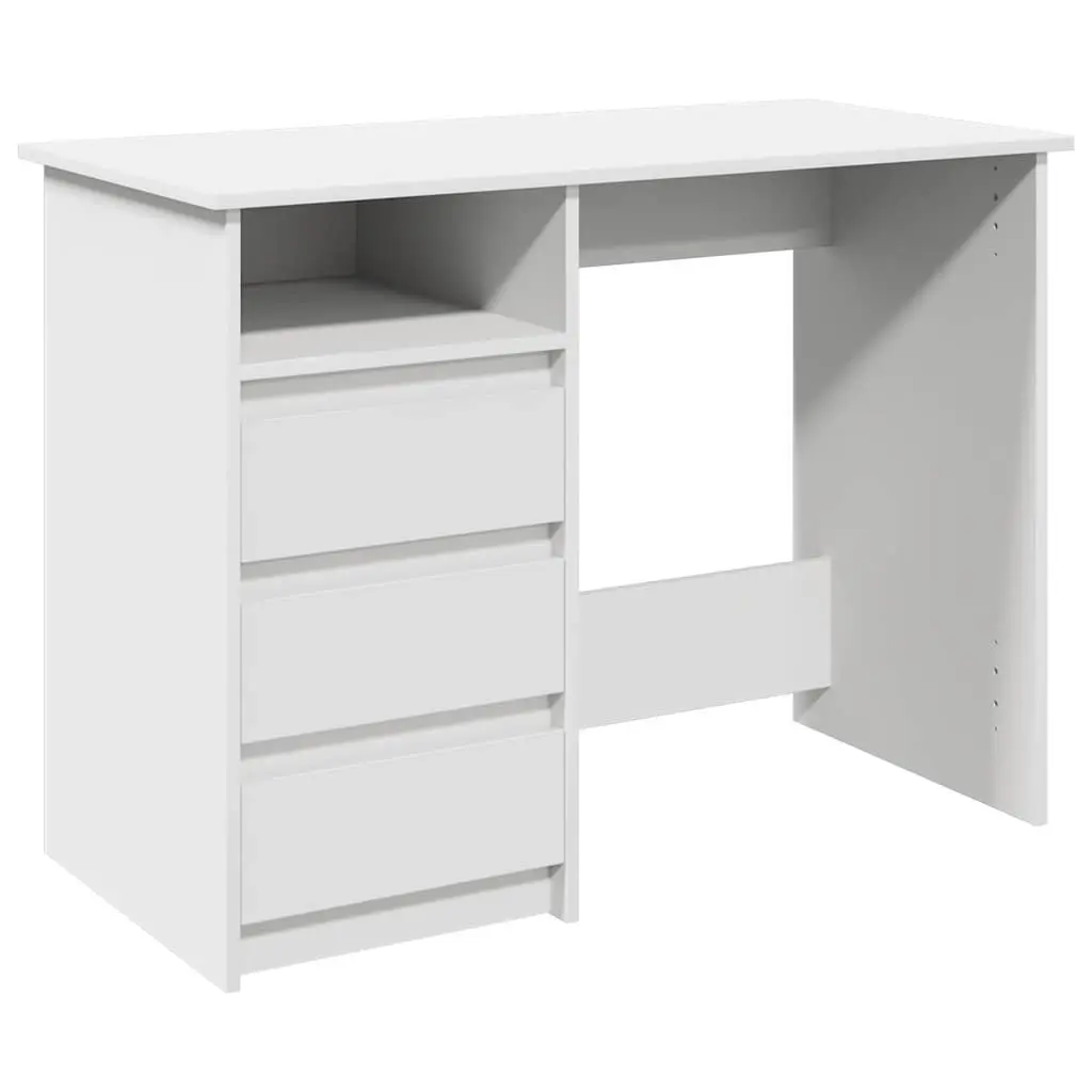 White Desk 102x50x75cm Engineered Wood Office Study Table Spacious Storage