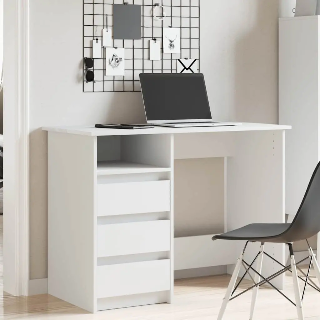 White Desk 102x50x75cm Engineered Wood Office Study Table Spacious Storage