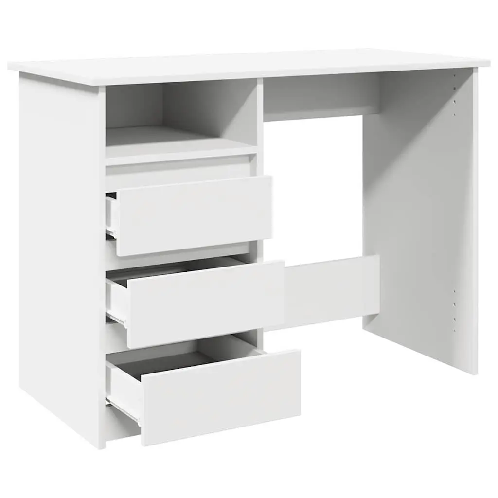 White Desk 102x50x75cm Engineered Wood Office Study Table Spacious Storage