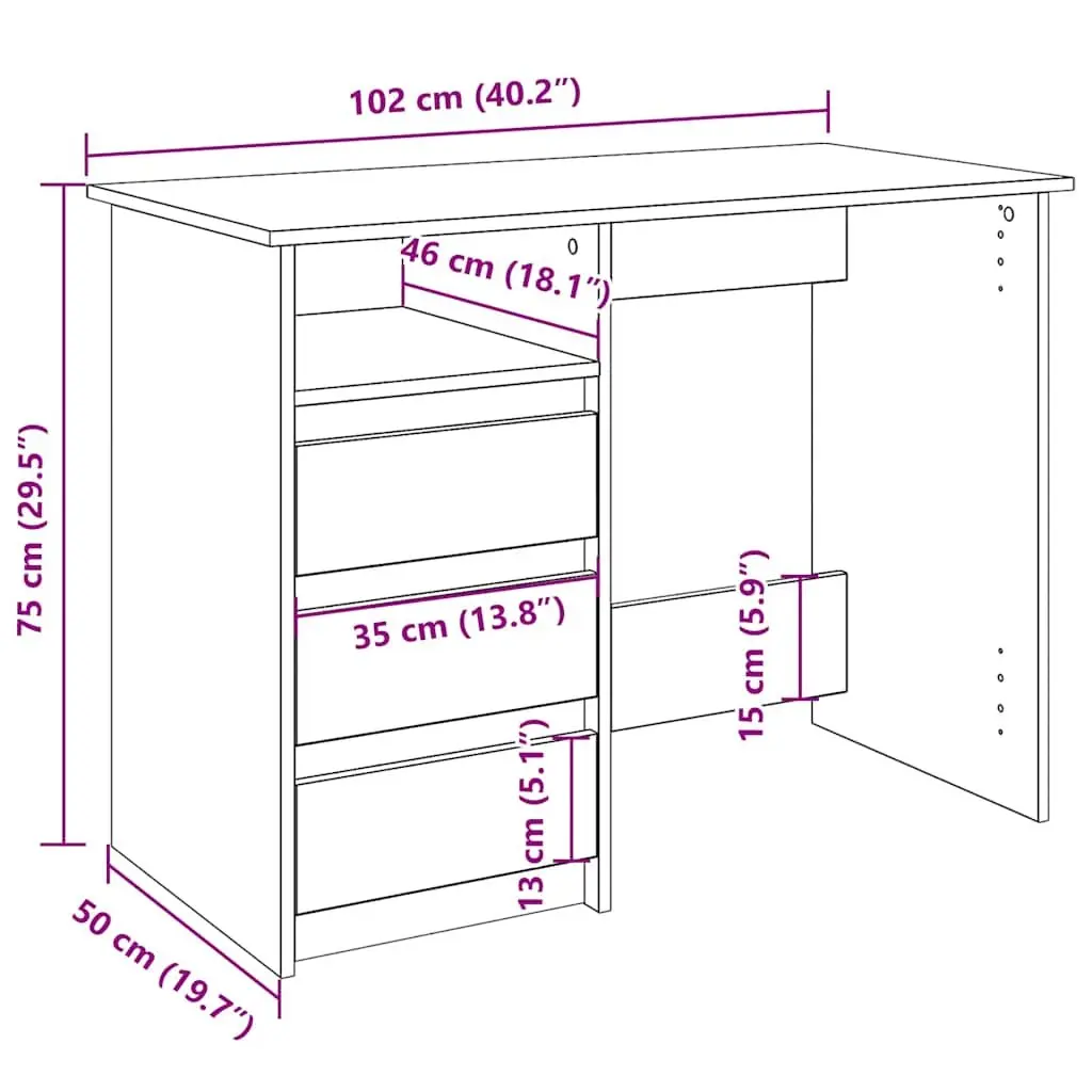 Sonoma Oak Writing Desk for Home Office and Study
