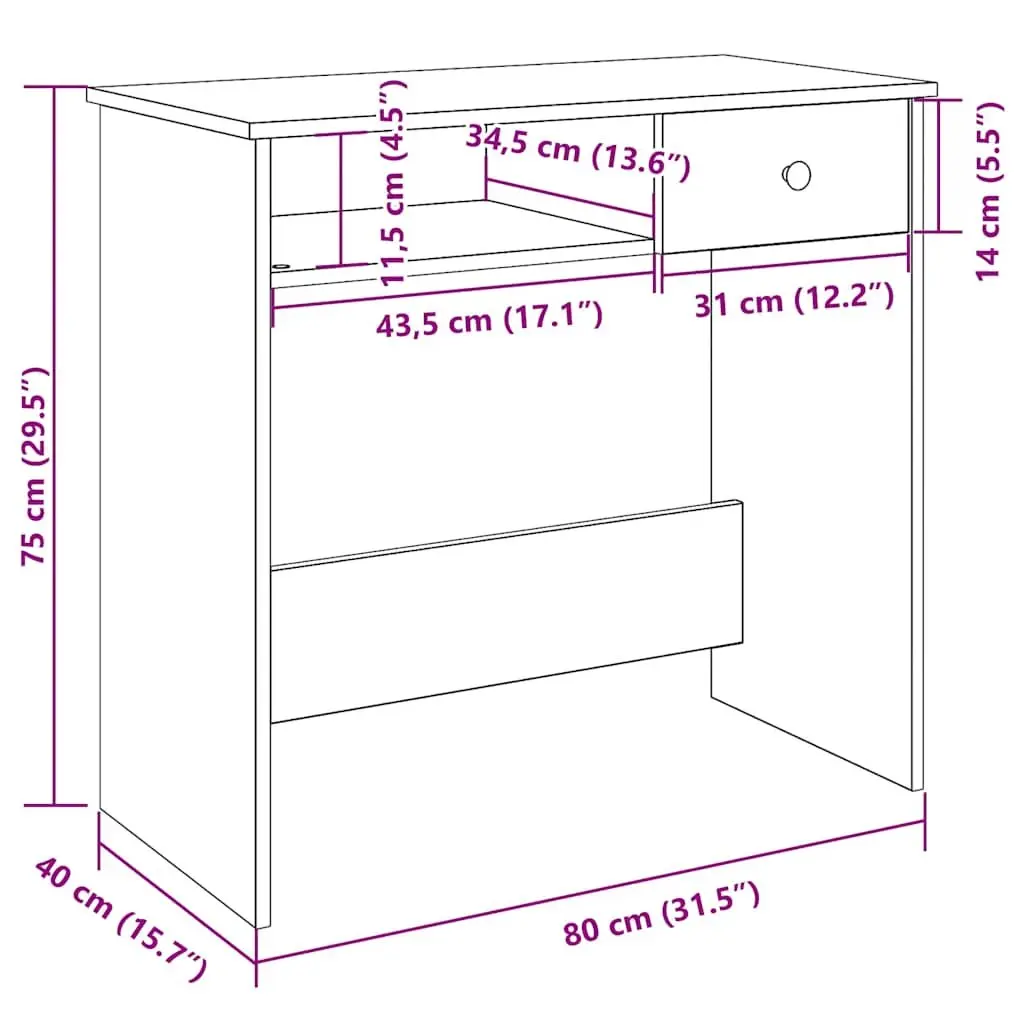 White Writing Desk for Home Office 80x40x75cm