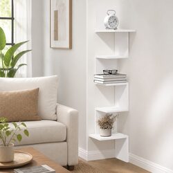 White Wall Corner Shelf for Storage and Display 32x32x127.5 cm