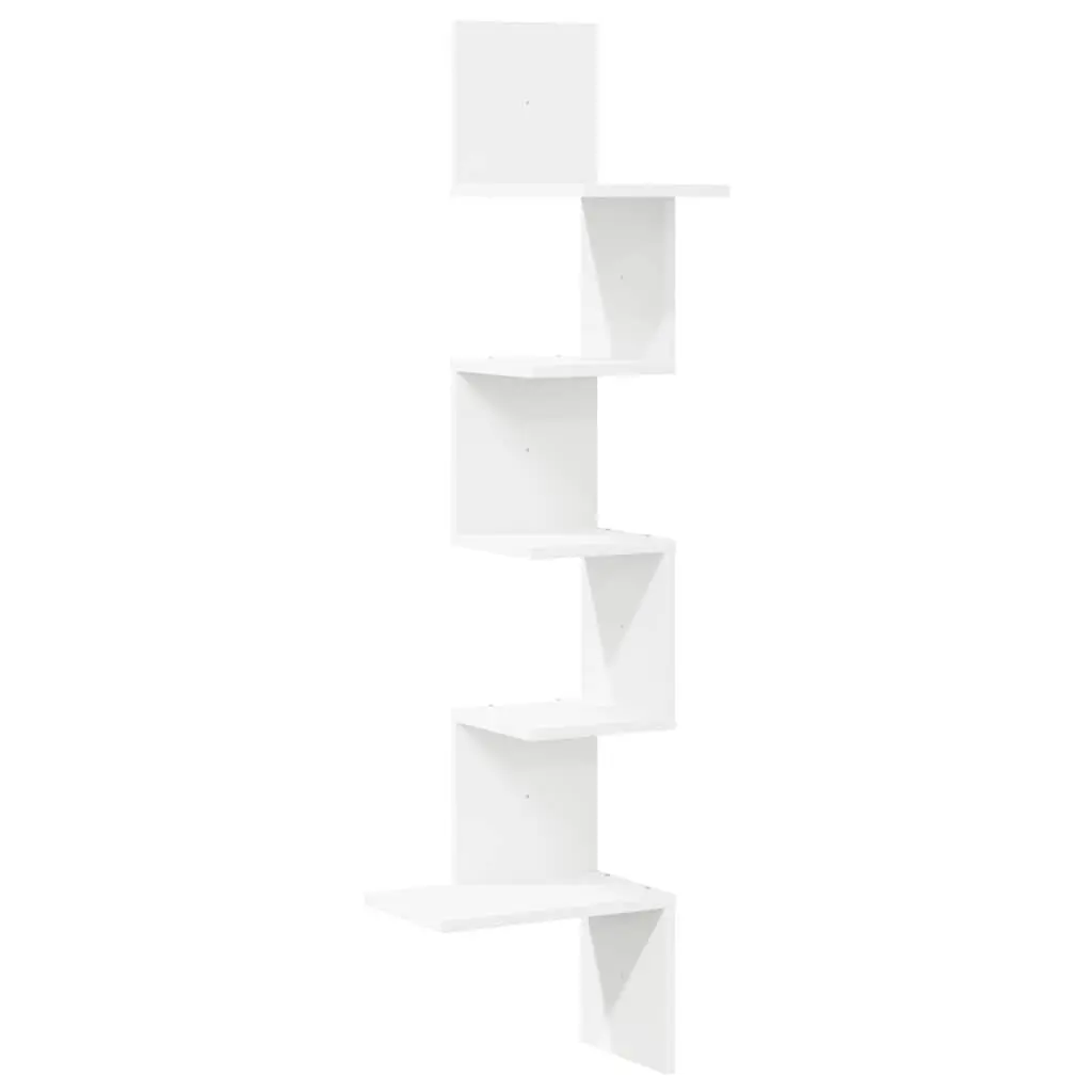 Wall Corner Shelf White 32x32x127.5 cm Engineered Wood Storage Display Shelving Unit