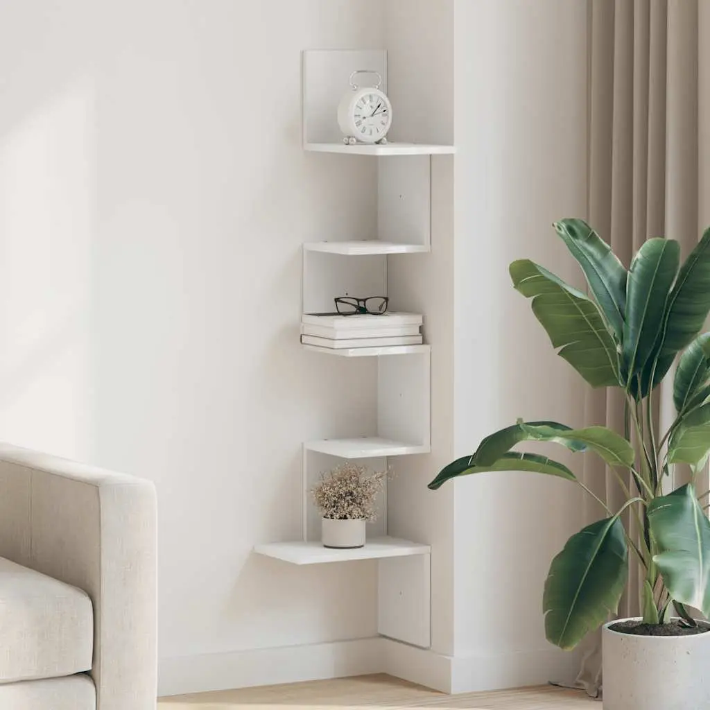 Wall Corner Shelf White 32x32x127.5 cm Engineered Wood Storage Display Shelving Unit