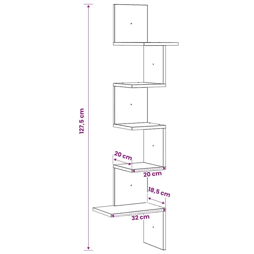 Wall Corner Shelf White 32x32x127.5 cm Engineered Wood Storage Display Shelving Unit