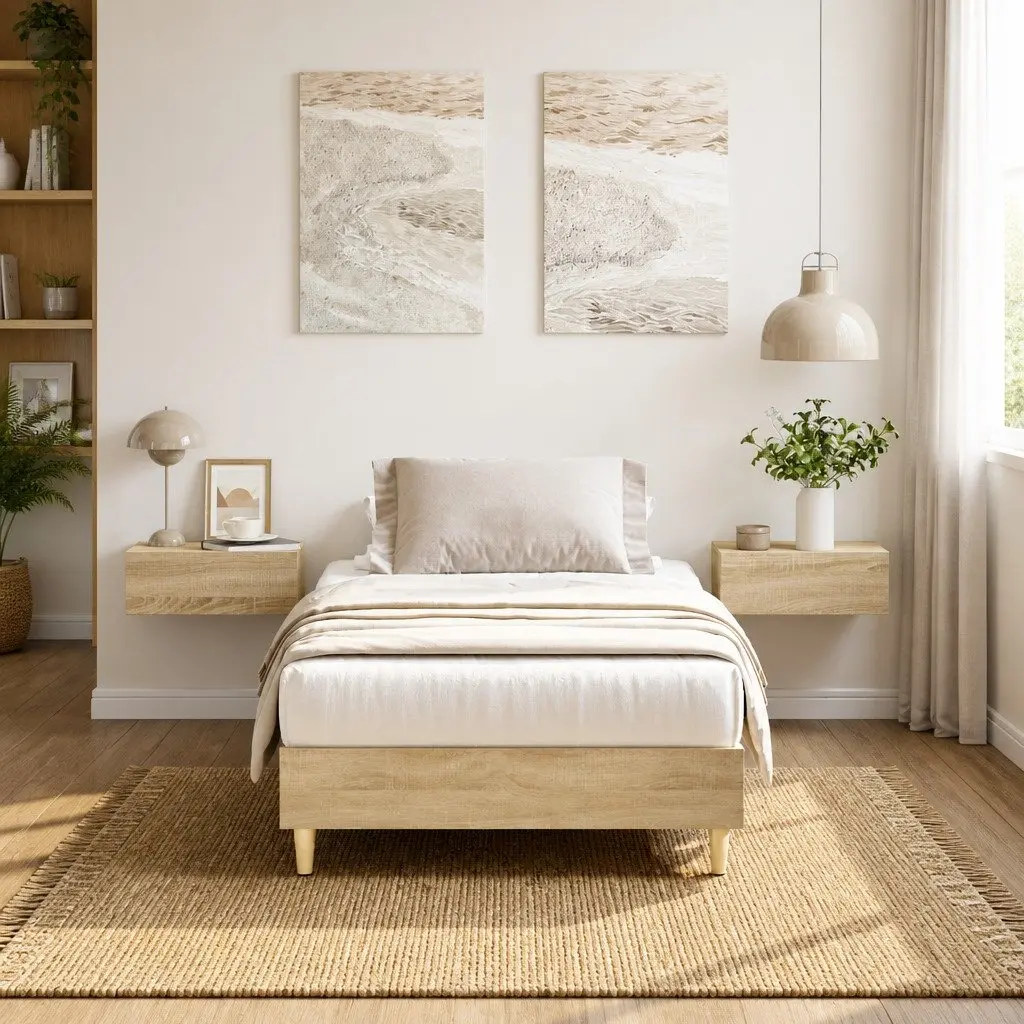 Sonoma Oak Bed Frame 90x190 cm with Slatted Base