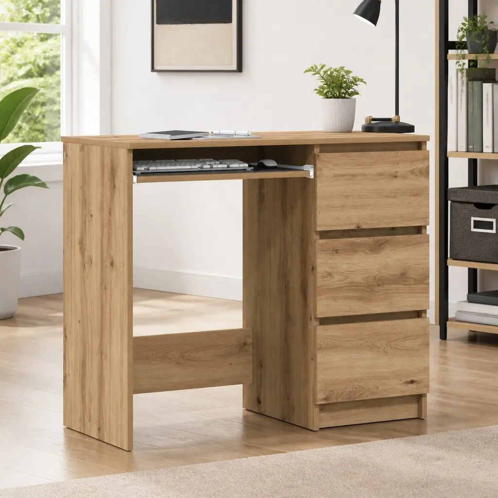 Brown Engineered Wood Office Desk with 3 Drawers