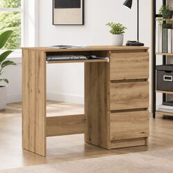 Brown Engineered Wood Office Desk with 3 Drawers